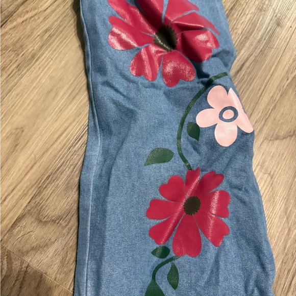 Floral Painted Women's Denim Overalls - Picture 3 of 11